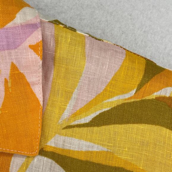 C&C CALIFORNIA Top M 100% Linen Tropical Leaf Camp Shirt Button Front Yellow - Picture 7 of 13